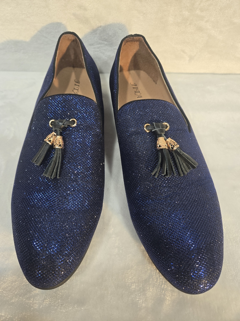 Men's Navy Glitter Tassel Slip-On Loafers